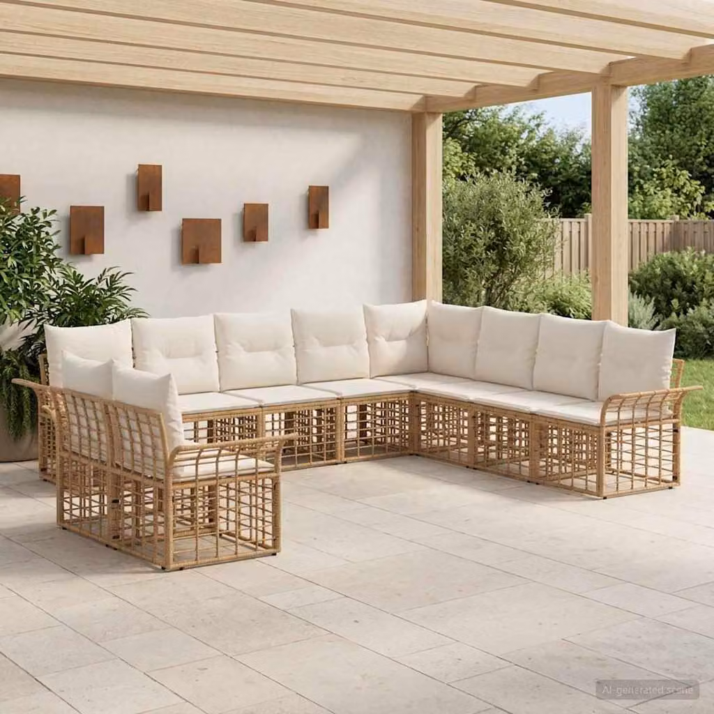 Maison Exclusive - Set da esterno per divano, composto da 10 pezzi. Tessuto in poliestere, naturale e color crema