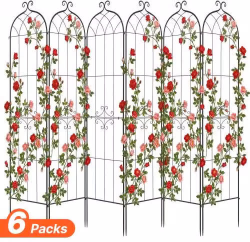Set di 6 pezzi Traliccio da Giardinaggio VEVOR in Metallo Nero per Sostegno di Piante Rampicanti, Fiori e Ortaggi, H: 220 cm, L: 52,5 cm, P: 52,5 cm
