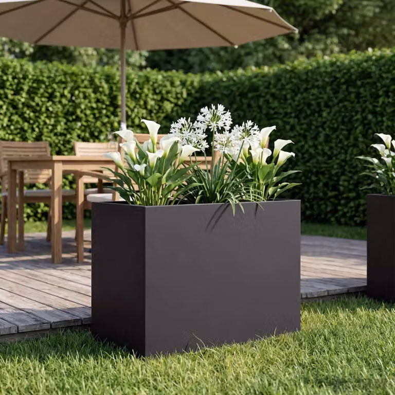 Vaso da giardino vidaXL in acciaio nero L: 60 cm, P: 40 cm, H: 50 cm
