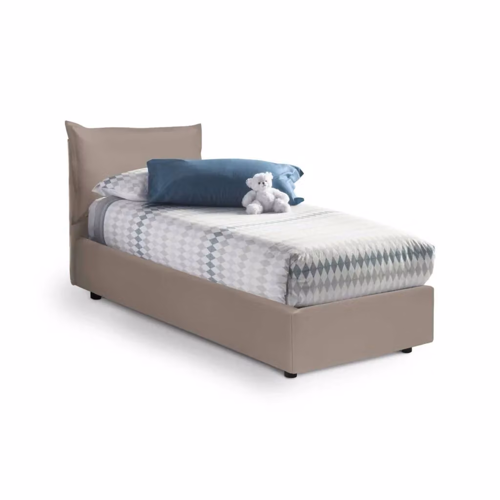 Letto Singolo con Contenitore Alzavola Talamo Italia, Grigio e Beige, con Materasso in Foam incluso, 80x190 cm – 2