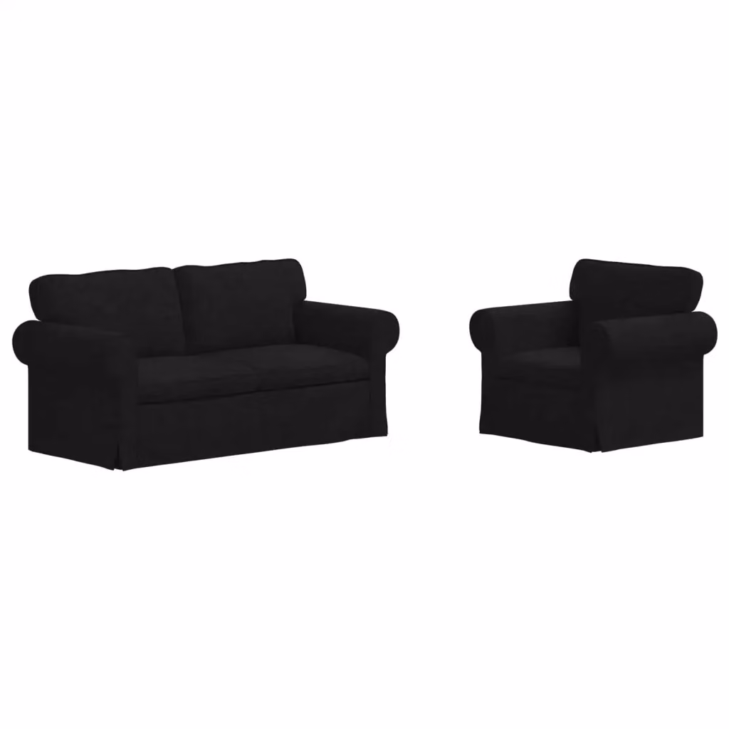Set di 2 divani vidaXL moderni in tessuto nero con struttura in metallo L: 175 cm, P: 82 cm, H: 80 cm – 2