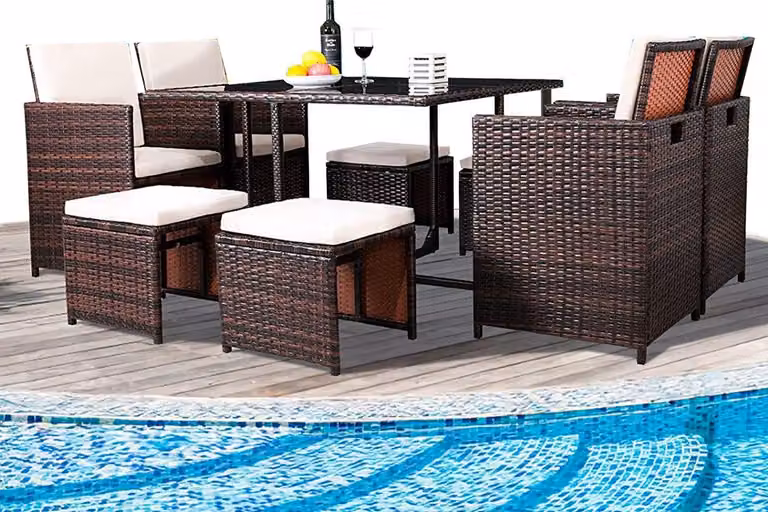 Happyment® Luxe set da giardino - Da 4 a 8 persone - Tavolo e sedie - Con cuscini lavabili - Mobili da giardino per esterni
