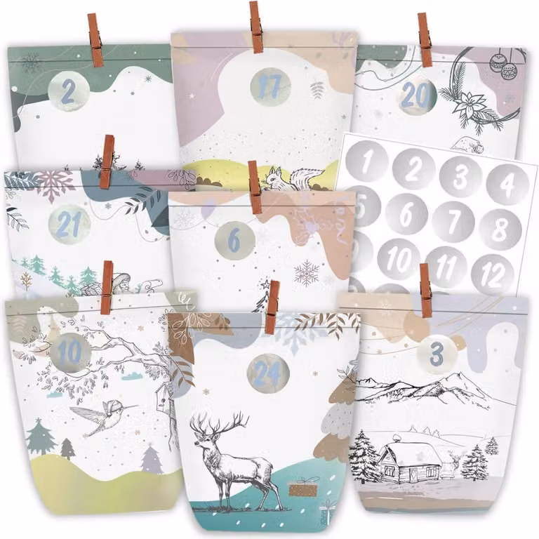 Sacchetti per il calendario dell'Avvento da riempire 24 sacchetti di carta per il calendario di Natale verde
