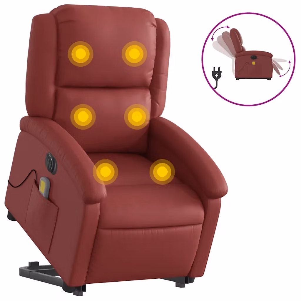 vidaXL Poltrona Alzapersona Reclinabile per Senior in Similpelle Rossa con Assistenza Sollevamento Elettrica – 2