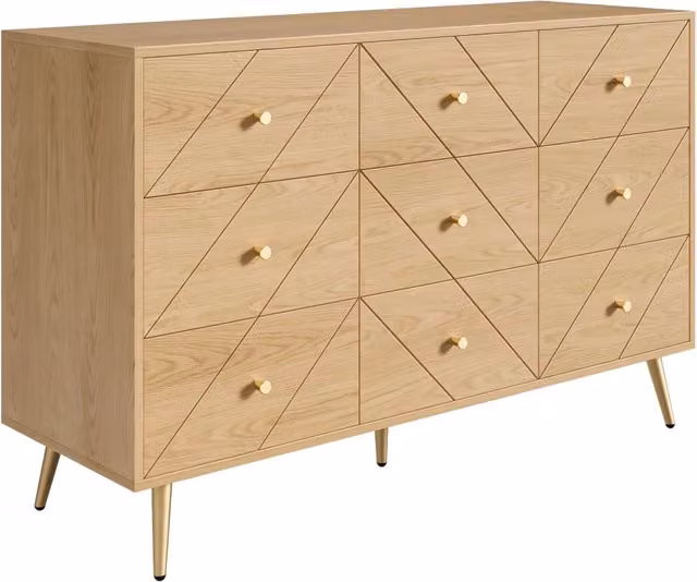 Cassettiera Moderna con 9 Cassetti e Gambe in Ferro, Mobile Contenitore in Truciolato 120x39x80 cm per Soggiorno, Camera e Ingresso