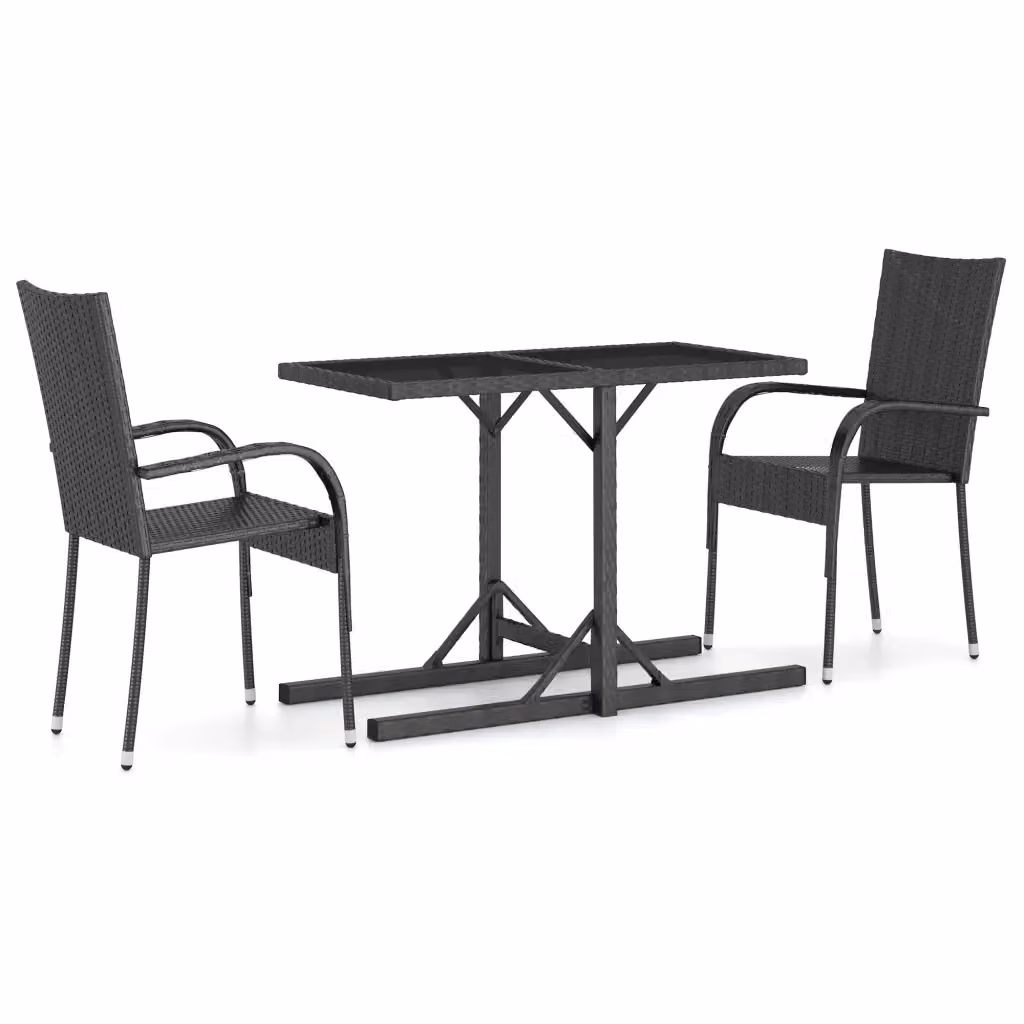 Set da pranzo da giardino vidaXL in polyrattan e vetro nero composto da 3 pezzi – 2
