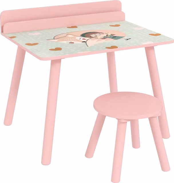 Set Tavolo e Sedie per Bambini AIYAPLAY con Portalibri e Motivo Orsetto, Rosa