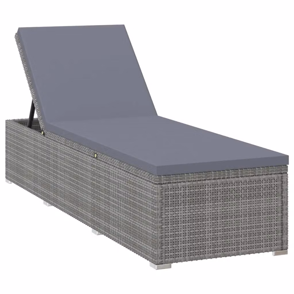 Lettino prendisole vidaXL in polyrattan grigio con cuscino e poggiatesta regolabile – 2