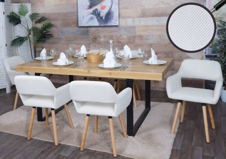 set di 6 sedie da pranzo HWC-A50 II, sedia da cucina sedia imbottita, legno tessuto/corda tessile (400g/m²) ~ bianco panna