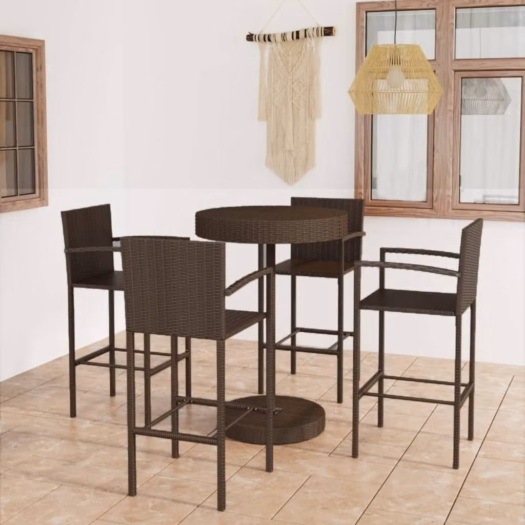 The Living Store 5 pezzi. Set bar da giardino Poly Rattan Brown