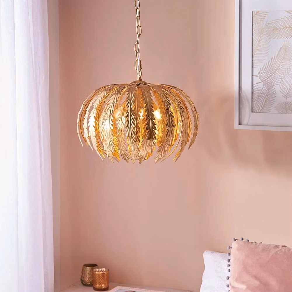 Lampadario a sospensione Art Déco Endon Delphine in metallo oro/ottone, regolabile in altezza, 3xE14 – 2