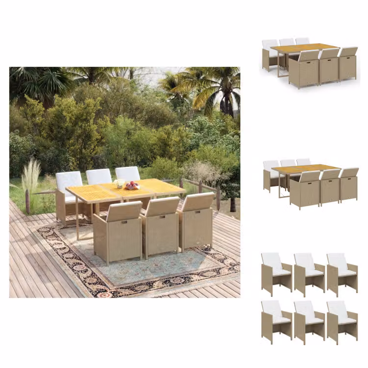 vidaXL set da pranzo da giardino 7 pezzi con cuscini in poly rattan beige - Set di mobili da giardino