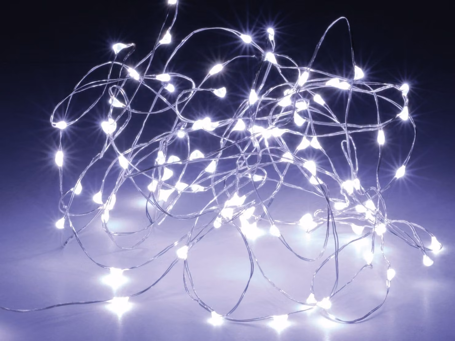Catena luminosa a LED, bianca, LED, su filo argentato, 100 LED (495 cm)