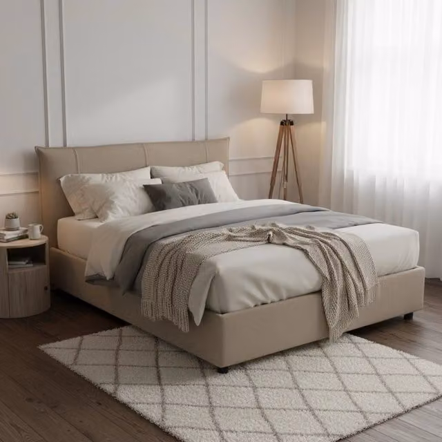 Letto Matrimoniale Almond di Talamo Italia con Materasso Incluso, Grigio Tortora, L/P: 160 x 200 cm