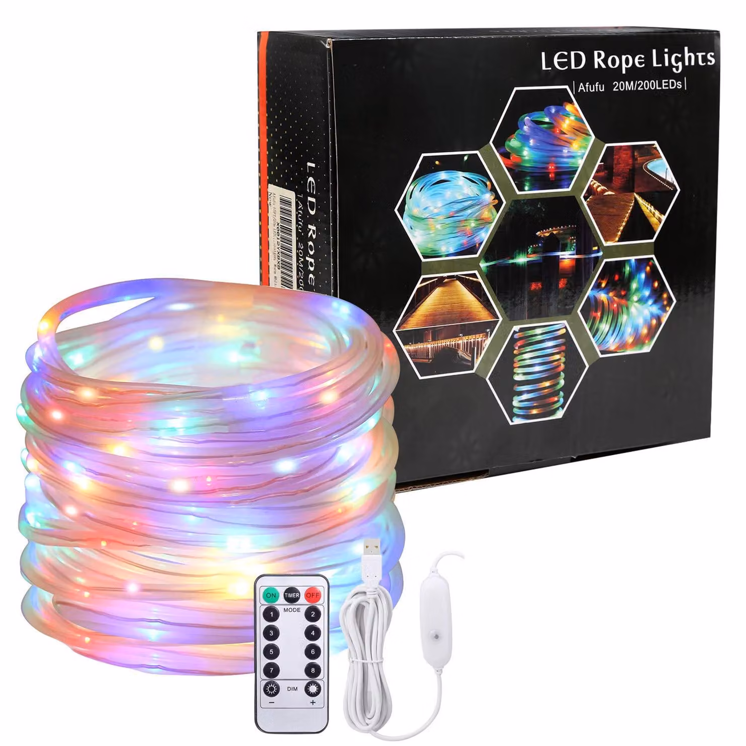 Striscia luminosa a LED, 20 metri, 200 LED, alimentazione USB, grado di protezione IP65, multicolore, con telecomando