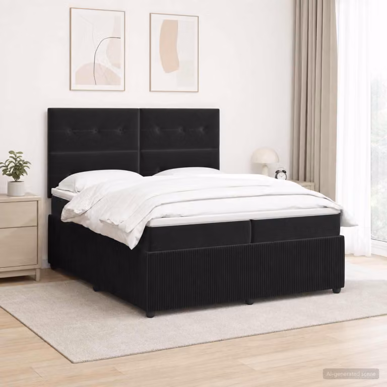 Maison Exclusive - Letto boxspring a LED con materasso, nero, 200 x 200 cm, velluto