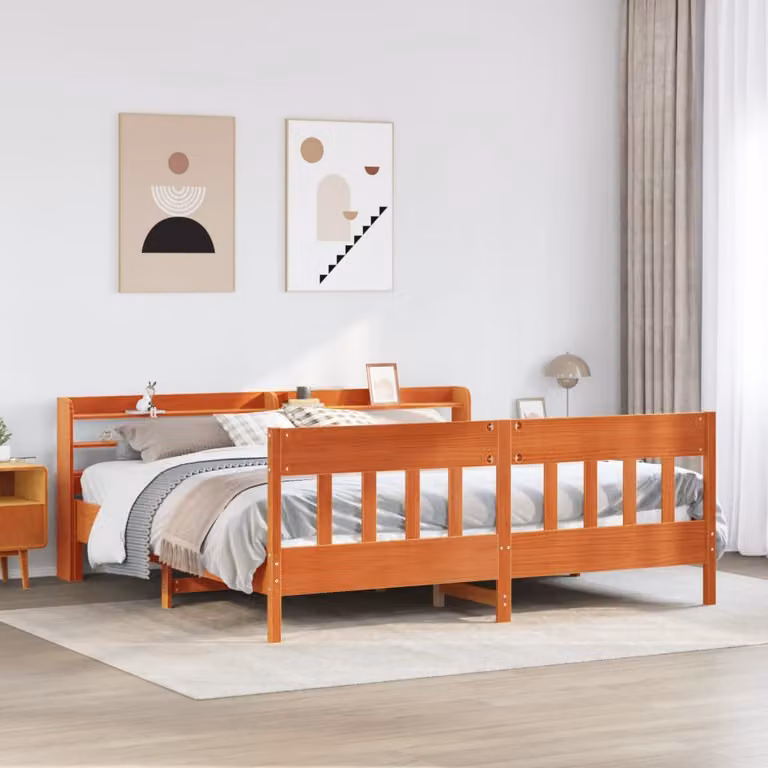 Letto matrimoniale vidaXL in legno di pino massiccio marrone cera con scomparti laterali L/P/H: 218 x 180 x 190 cm