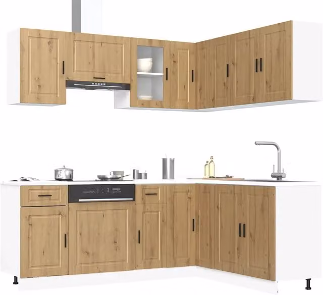 Set Mobili da Cucina vidaXL 11 Pezzi in MDF e Vetro Marrone con Ante a Battente e Ripiani Interni