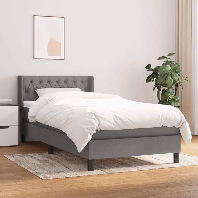 vidaXL Giroletto a Molle Ibrido con Materasso in Tessuto Grigio e Bianco L/P/H: 203 x 93 x 88 cm