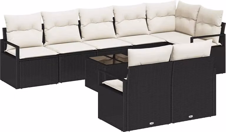 Set di divani con cuscino 9 pcs Nero polyrattan