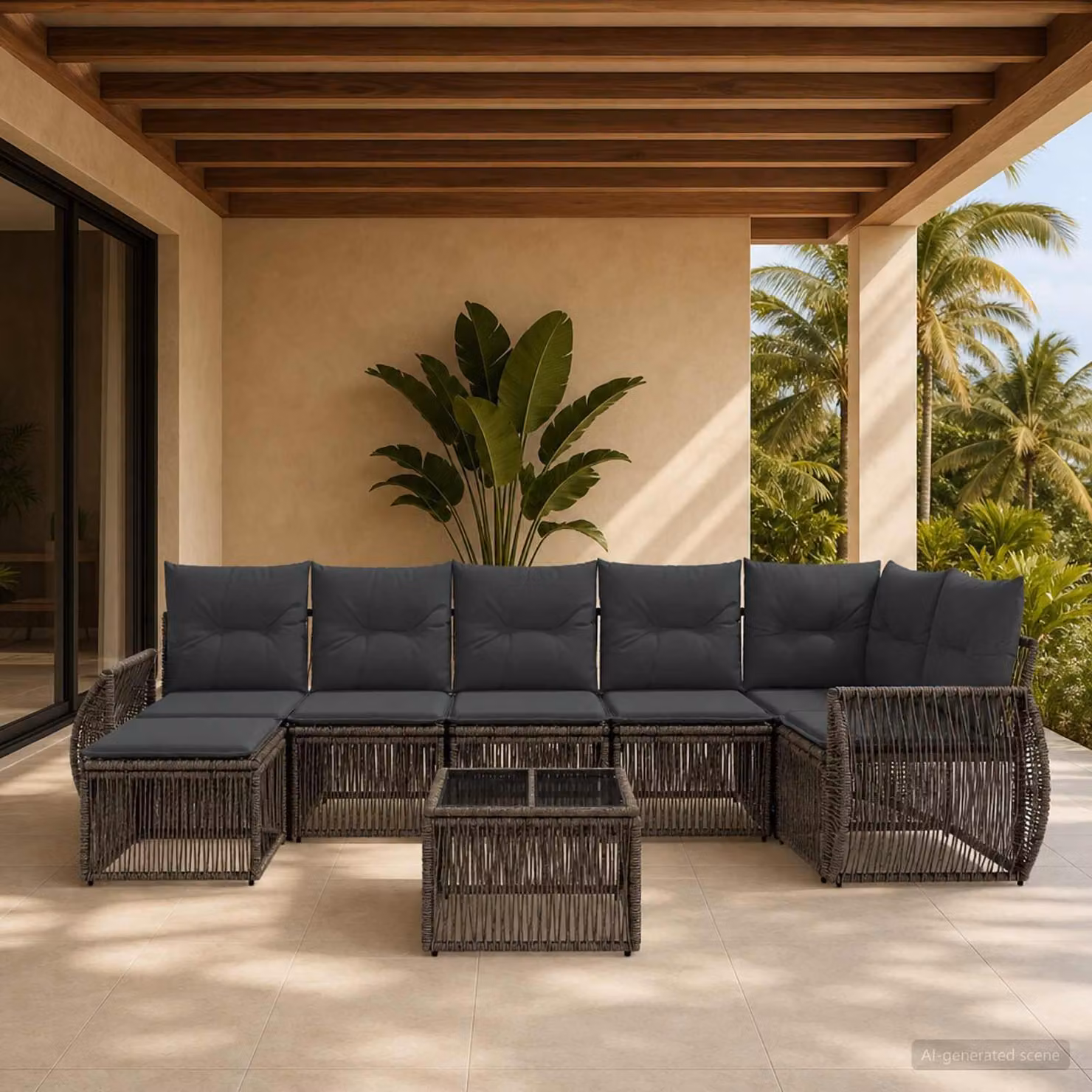 Maison Exclusive - Set da giardino composto da 8 pezzi. Divano da esterno in rattan sintetico, colore grigio e grigio scuro