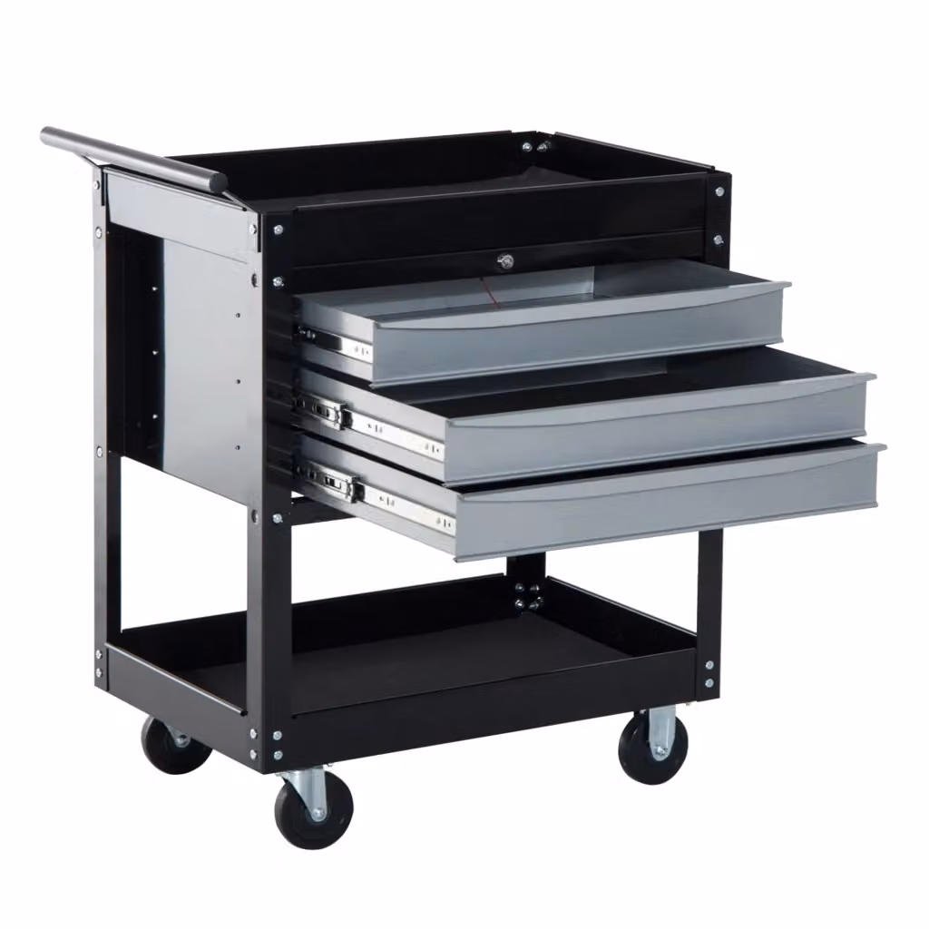 Carrello da Officina Professionale con Cassettiera in Lamiera d'Acciaio, Nero, L: 68 cm, P: 46 cm, H: 88 cm – 2