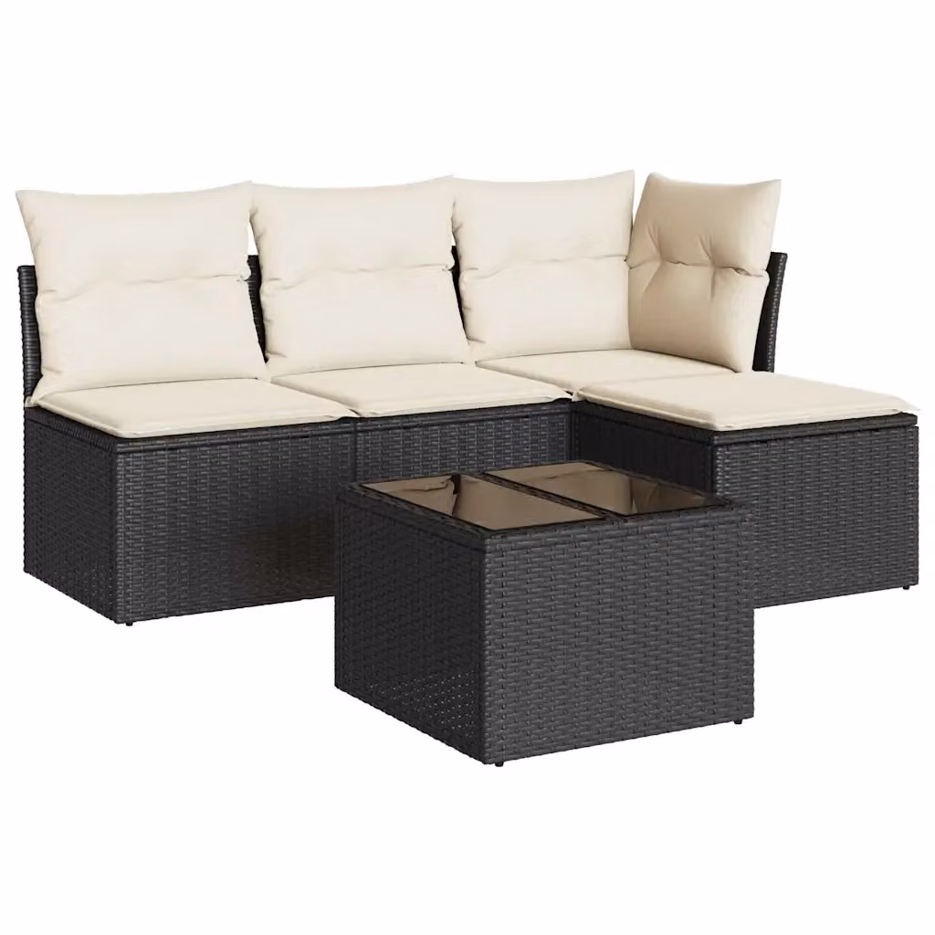 vidaXL Set Divani da Giardino 5 pz a Forma a L con Cuscini in Polyrattan e Tavolino Nero – 2