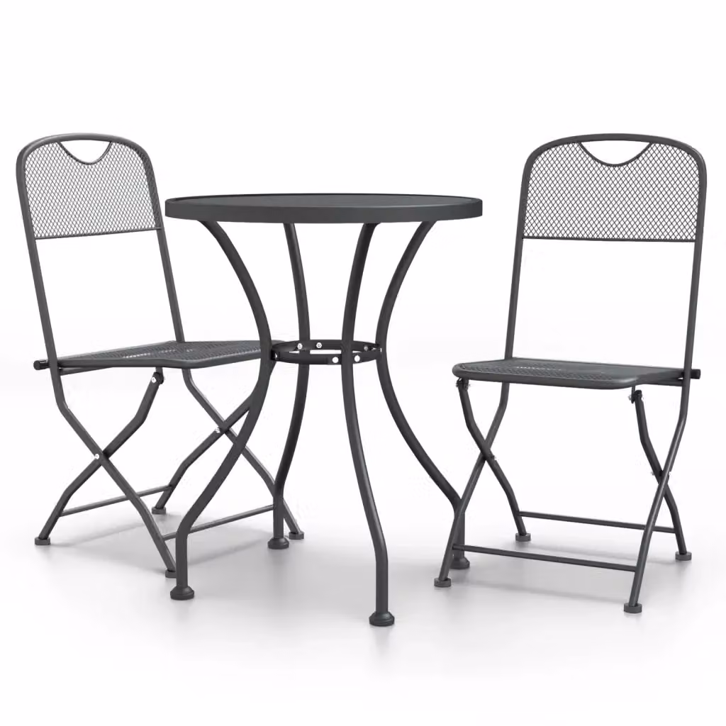 Set da pranzo per giardino vidaXL in acciaio antracite composto da 3 pezzi con tavolo rotondo pieghevole – 2