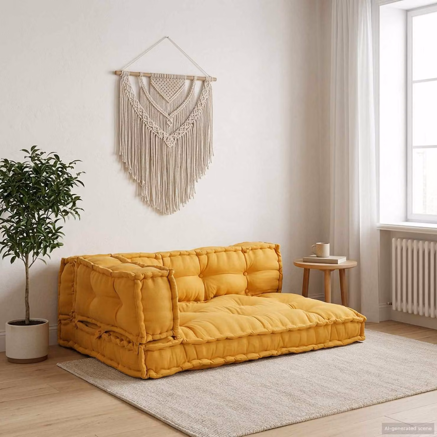 Set di 3 cuscini per divano pallet vidaXL in tessuto giallo, L/P/H: 120 x 80 x 38 cm