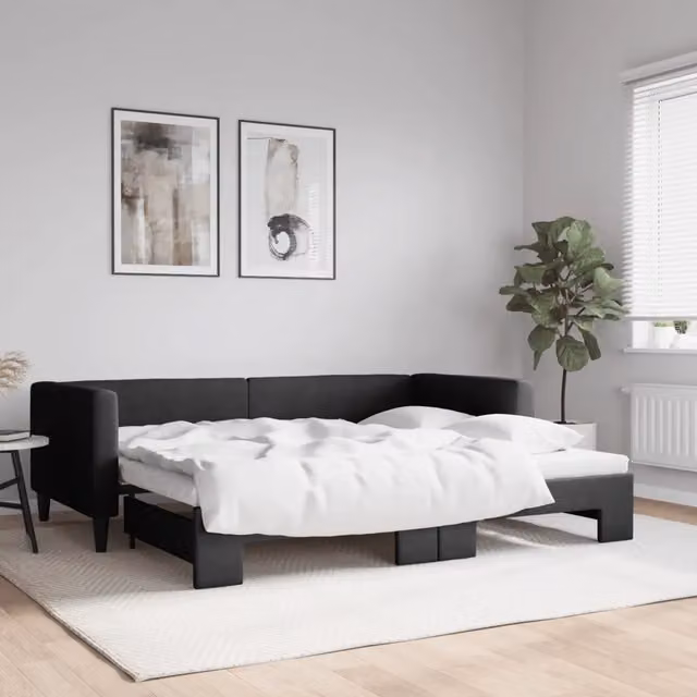 Divano Letto con Letto Estraibile-Sofa Letto-Daybed Nero 90x200 cm in Tessuto 222306