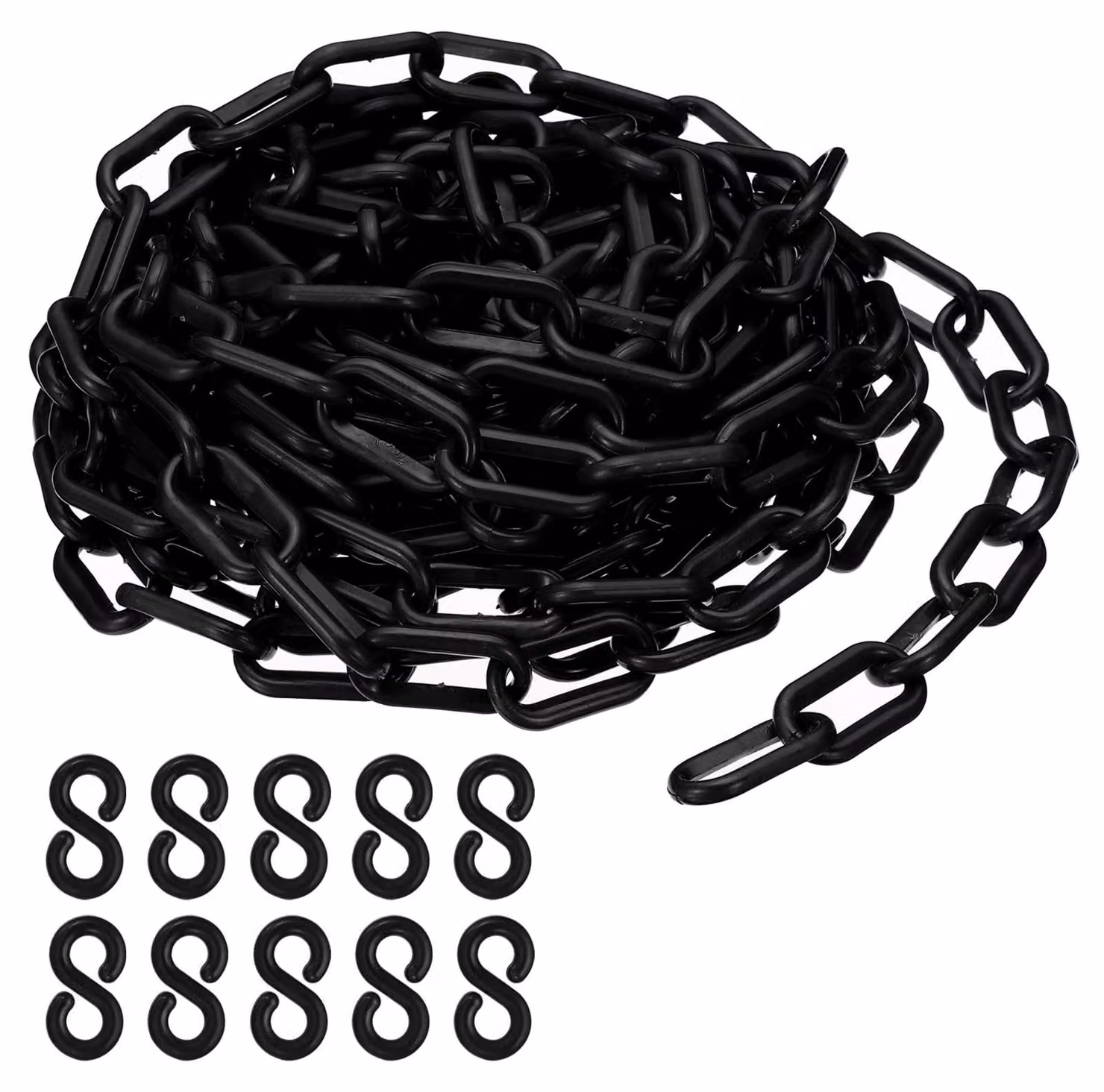 Catena in plastica da 6 mm, lunghezza 6 metri, colore nero, utilizzata come barriera di sicurezza per la gestione del flusso di persone