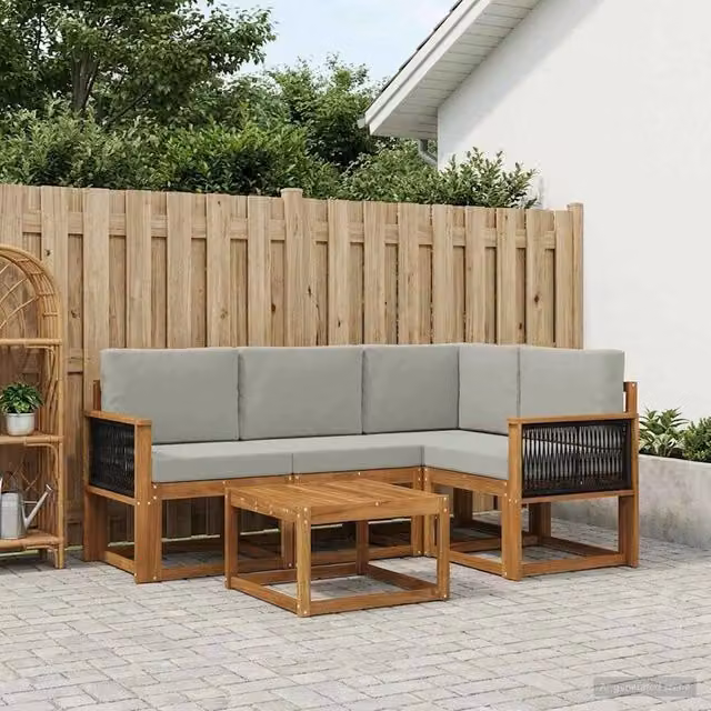 Set di divani da esterno 5 pz Naturale e Grigio Chiaro 3385192