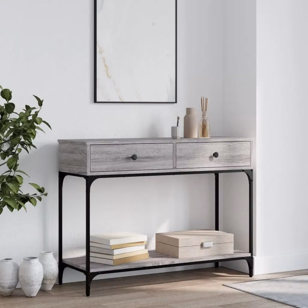 Tavolino Consolle vidaXL in Legno e Metallo Grigio Sonoma, L 100 x P 34,5 x H 75 cm