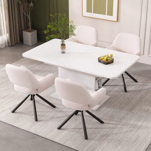 Set 4 Sedie da Pranzo Girevoli con Braccioli ¨C Xylo ¨C Bianco, Tessuto Sherpa, Moderne