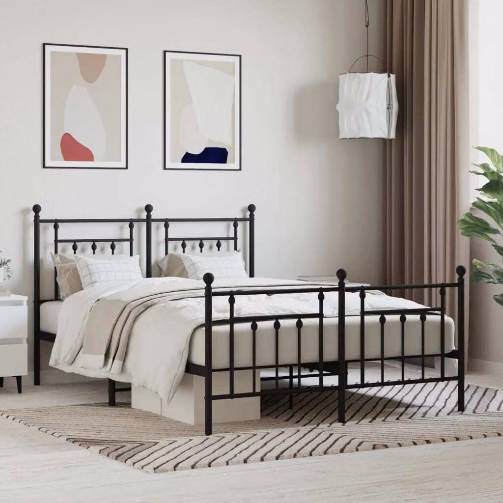 The Living Store Struttura letto con testiera e pediera in metallo nero 140x190 cm