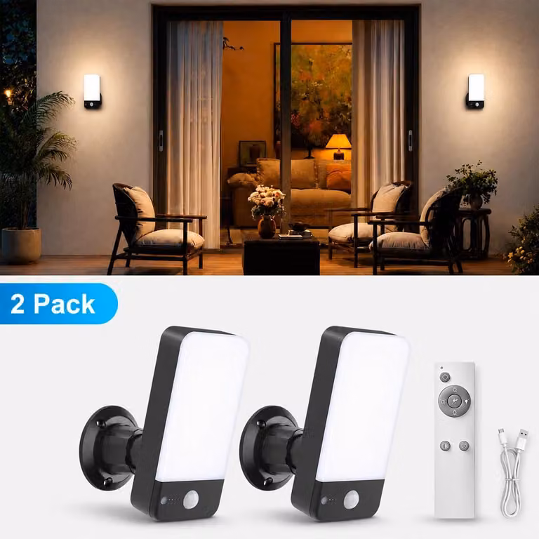 Lampada da parete orientabile - confezione da 2 - con sensore di movimento - ricaricabile - con telecomando - dimmerabile - grado di protezione IP65