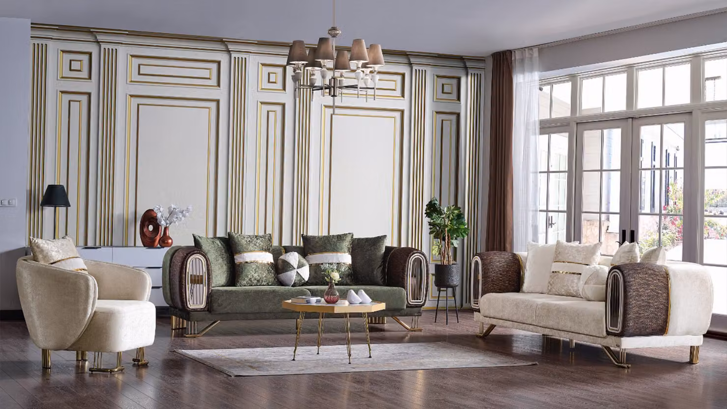 Designer Sofagarnitur 3+3+1 Sitzer Couch Polster Sitzgarnitur Set