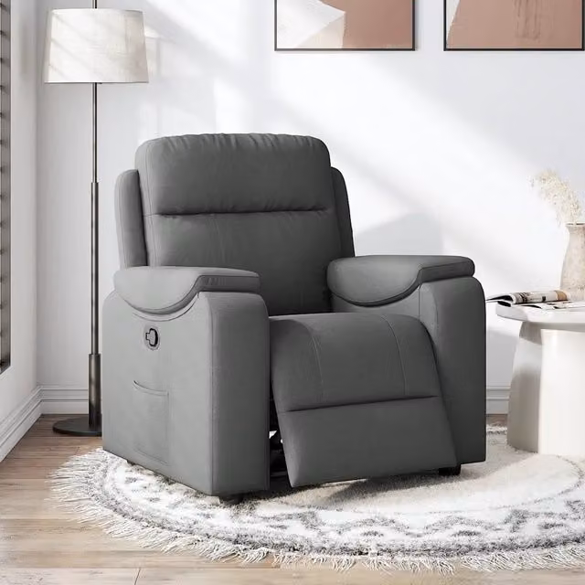 Poltrona reclinabile relax vidaXL in tessuto grigio con braccioli e leva manuale – 1