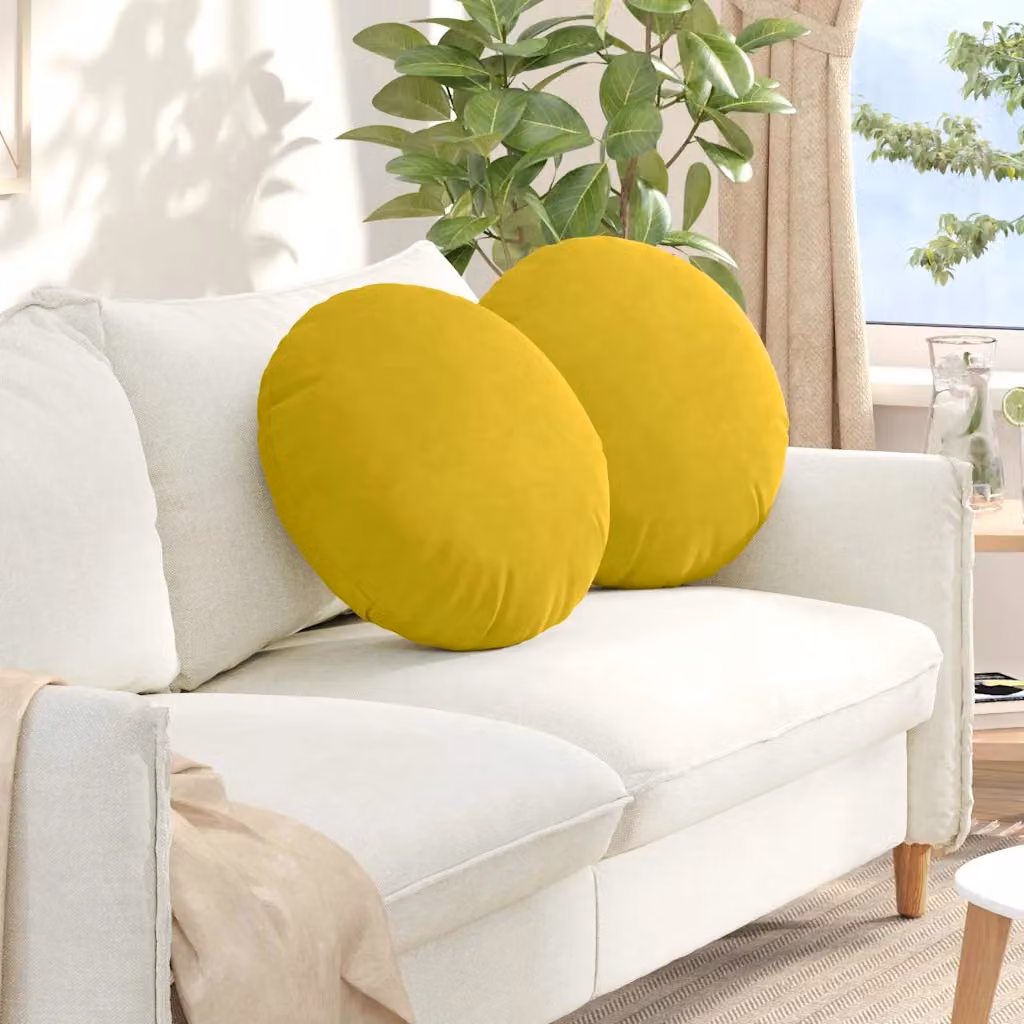 Set di 2 cuscini per seduta rotondi vidaXL in velluto giallo con rivestimento rimovibile, Ø 50 x 19 cm
