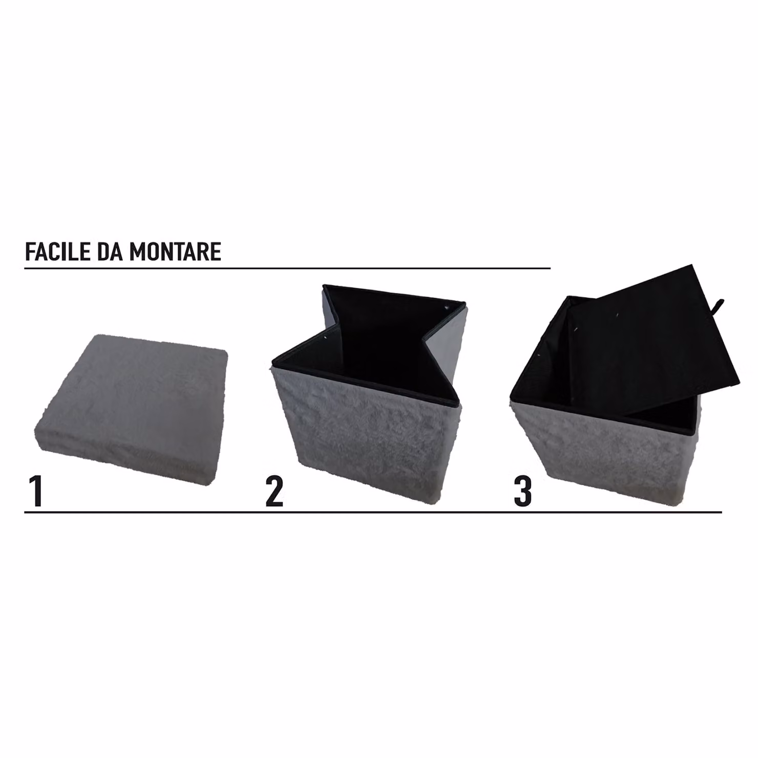Vestiamo Casa Pouf Contenitore in Pelliccia Sintetica Grigio H x L x P: 38 x 38 x 38 cm – 3