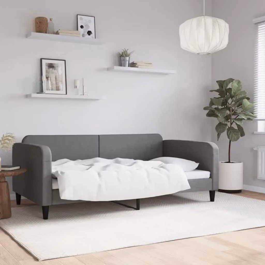 Letto da camera moderno in tessuto grigio con struttura imbottita L: 190 cm, P: 110 cm, H: 75 cm – 2