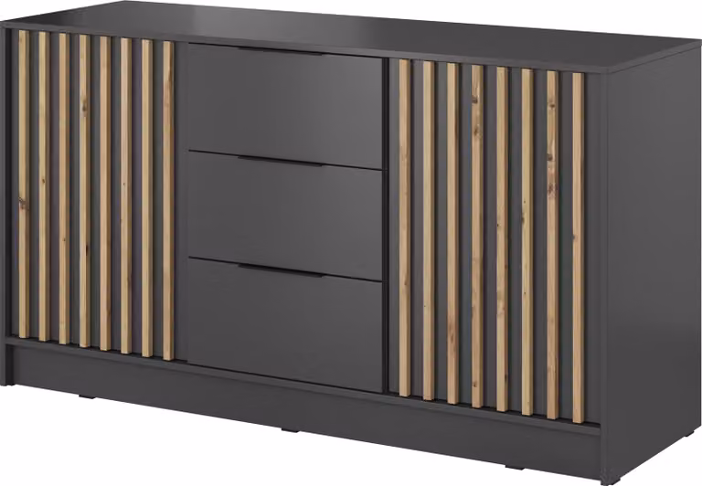 Masseno cassettiera NELIANA 155 cm credenza con 3 cassetti e 2 ante per soggiorno camera da letto moderna 155x45x86 cm colori grafite / graphite colors
