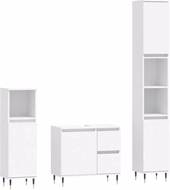 Set Mobili da Bagno | Armadio da bagno 3 pz Bianco in Legno Multistrato