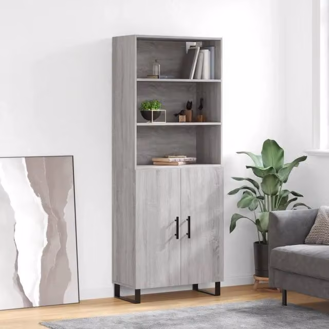 Credenza moderna vidaXL in legno e metallo, colore grigio, L: 69,5 cm, P: 34 cm, H: 180 cm