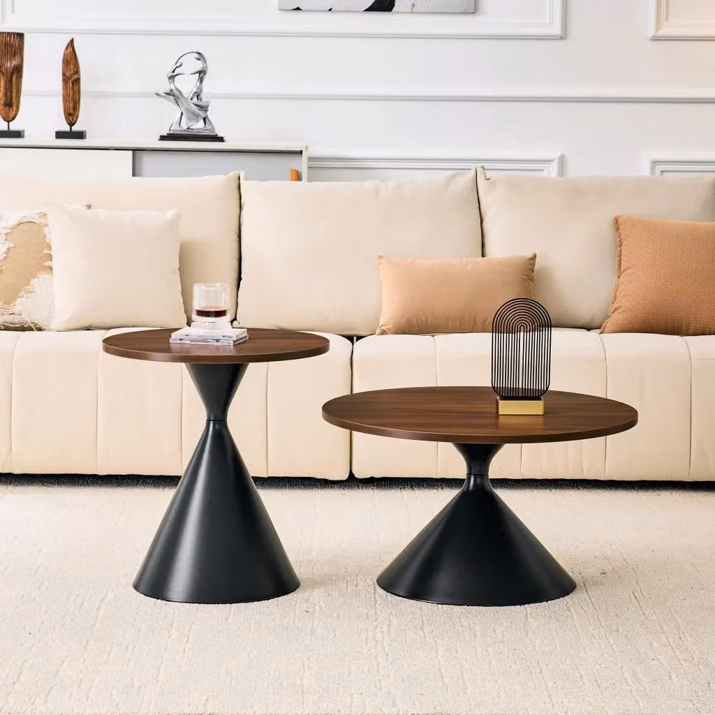 Set di 2 tavolini da caffè rotondi REDOM in stile moderno, colore nocciola e nero, Ø70/50 cm – 2