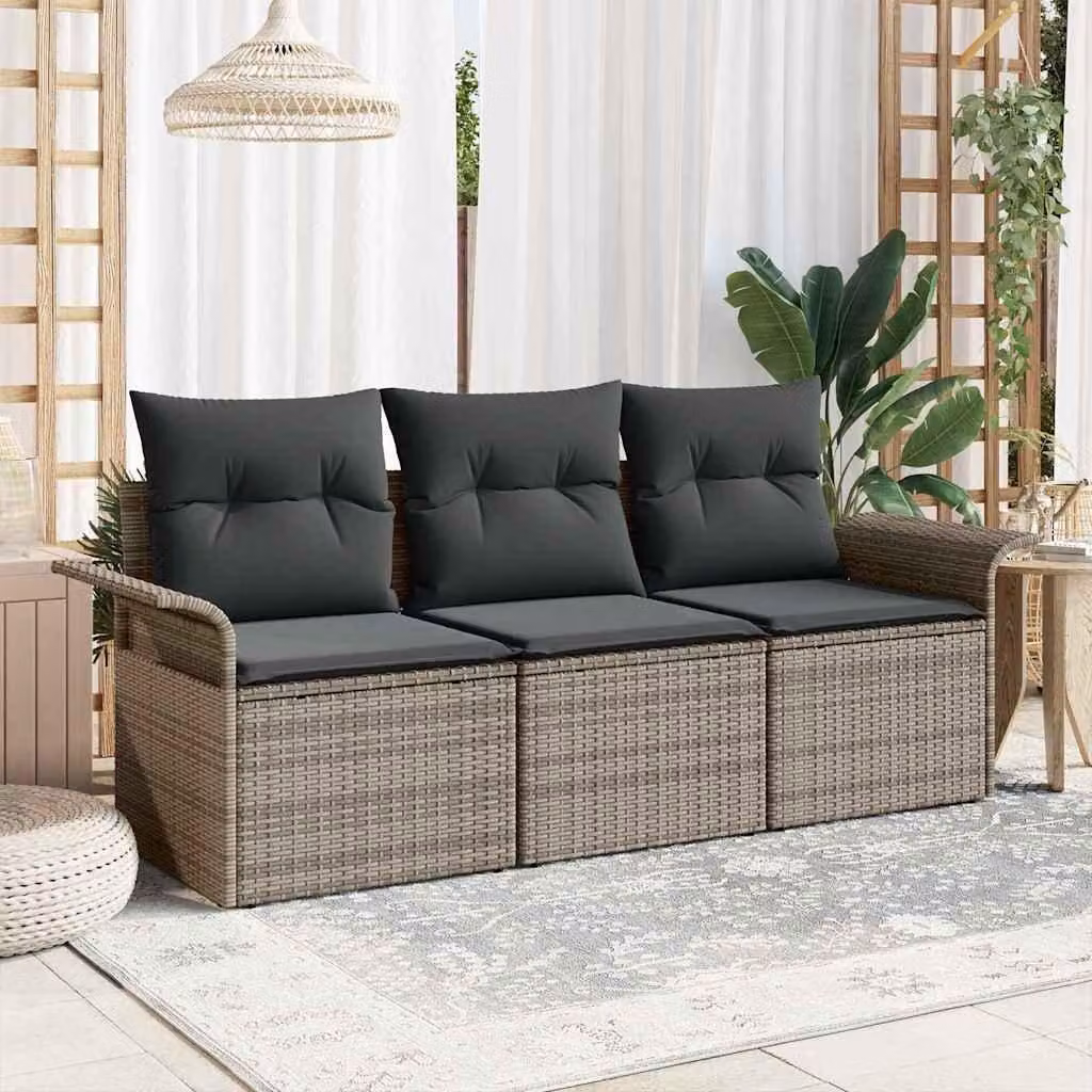 Maison Exclusive - Set Divano da Giardino con cuscino 3 pcs Grigio Poly Rattan