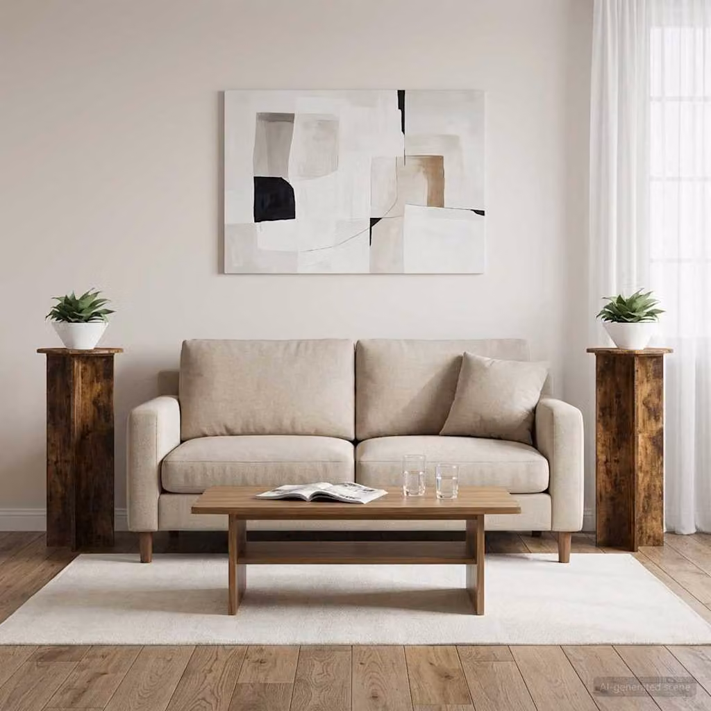 Set di 2 supporti per piante vidaXL in legno MDF color rovere, Ø 40 cm x 100 cm