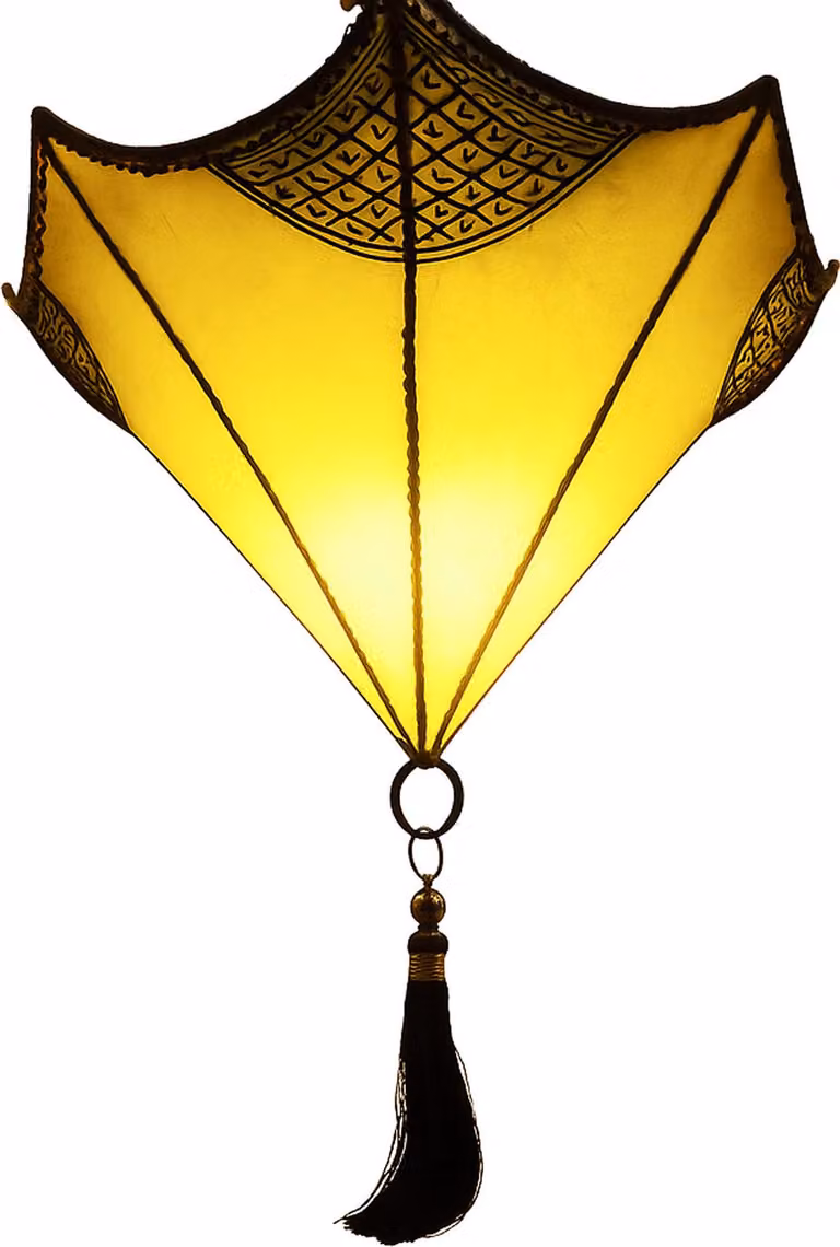 Lampada da soffitto in pelle Berfu beige-giallo 50cm | Lampada in pelle mediterranea