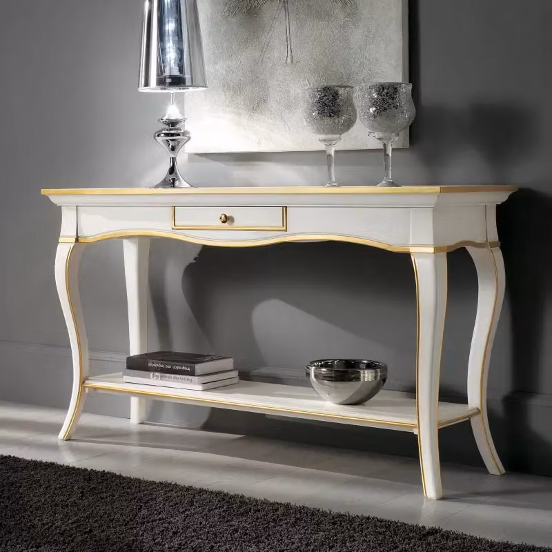 Consolle Shabby Chic in Legno con 1 Cassetto Bianco e Oro Mobili 2G L: 135 cm, P: 47 cm, H: 80 cm – 2