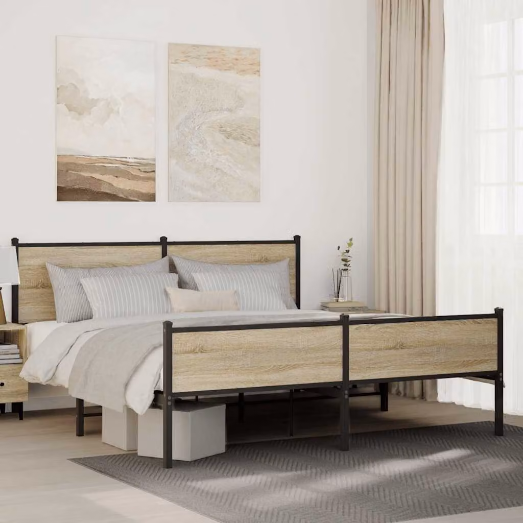 vidaXL Giroletto in Metallo e Legno Rovere Sonoma L: 183 cm, P: 219 cm, H: 91,5 cm – 1